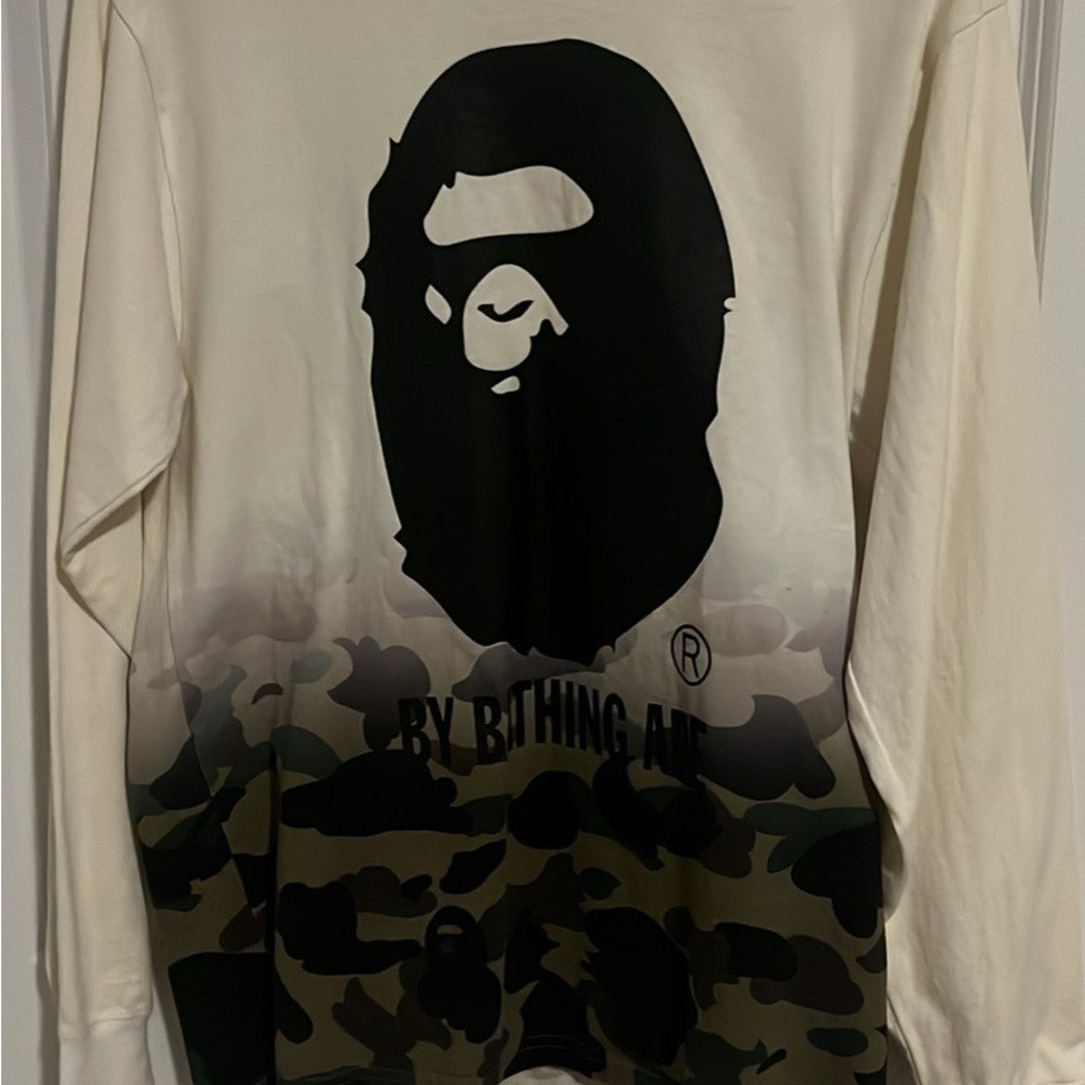 Bape White and Black Long Sleeve Tees Iconic Design